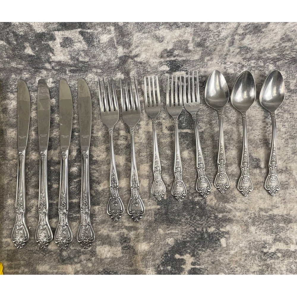 Vtg‎ MSI Normandy Flatware 12 Pc Lot Japan Stainless Ornate Rose Floral Scroll